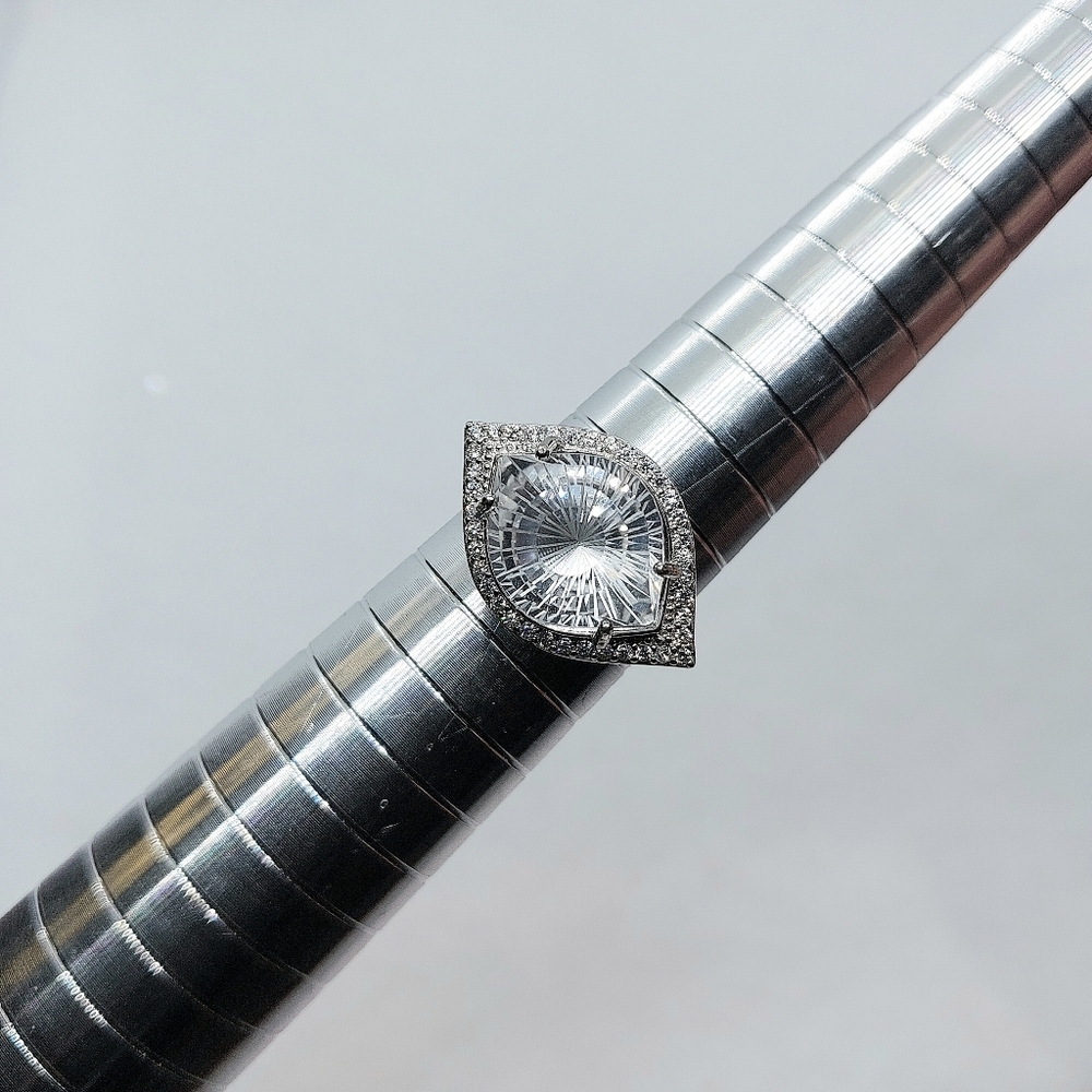 ☆7ct Clear Quarts Evil Eye 👁 Cut Ring In Sterling Silver